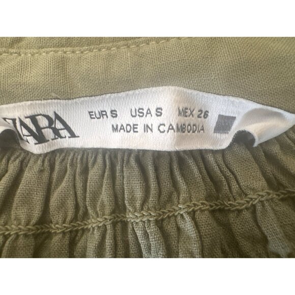 2/$30 ZARA Small Button-Down Shirt Dress Khaki Green Linen & Viscose - Picture 4 of 16